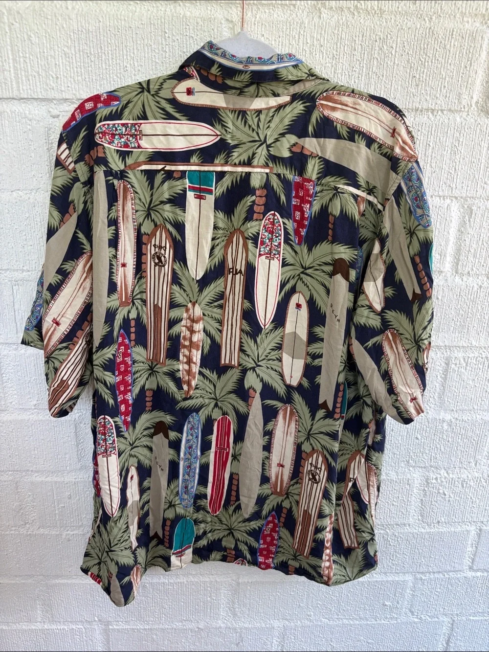 Reyn Spooner Vintage Navy & Green Surfboard Print Button-Down Shirt sz M
